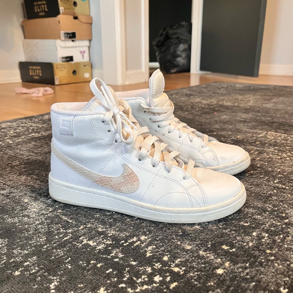 Nike High-Top Sneakers in White and Tan